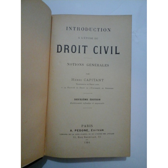INTRODUCTION A L'ETUDE DU DROIT CIVIL - HENRI CAPITANT INTRODUCTION A L'ETUDE DU DROIT CIVIL - HENRI CAPITANT